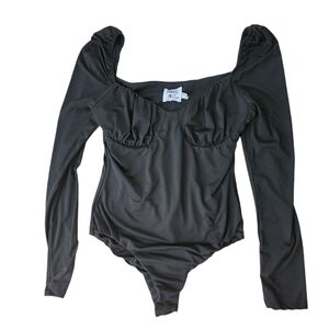 Women's Princess Polly bodysuit top Black Size US 10 Long Sleeve Sweetheart Neck